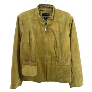 BERNARDO Chic Suede Leather Jacket • XL • olive green • minimalist boho preppy